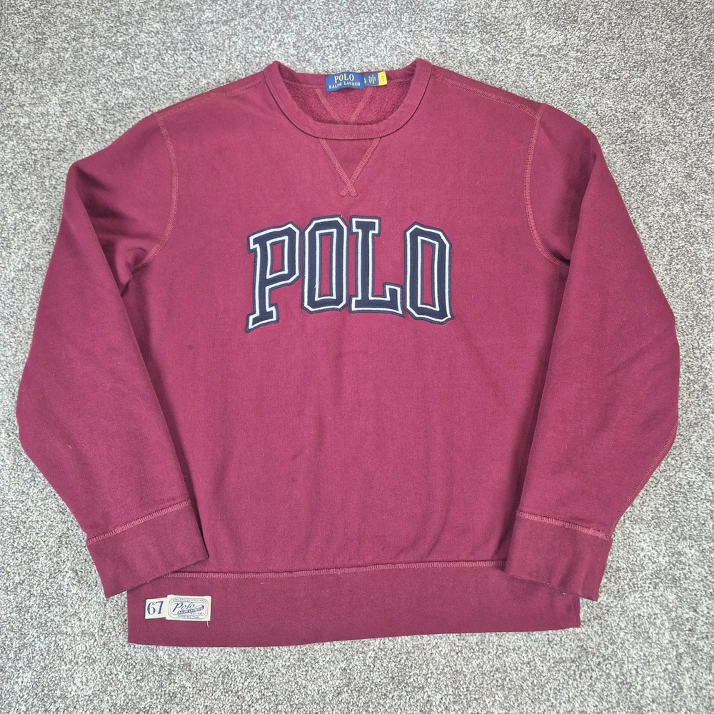 Polo Ralph Lauren Sweatshirt Mens Large Maroon Spellout Crewneck Collegiate